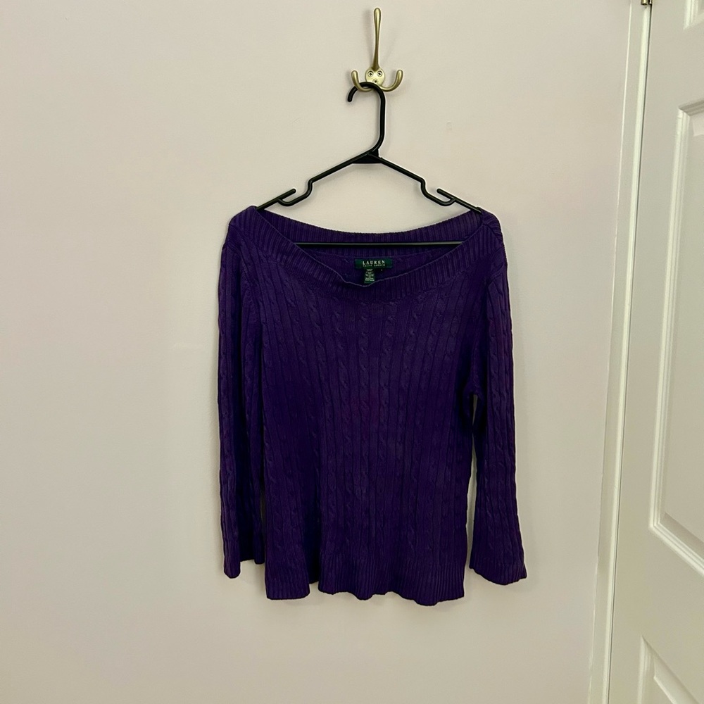 Ralph Lauren Silk Deep Purple Cable Knit Women's Top